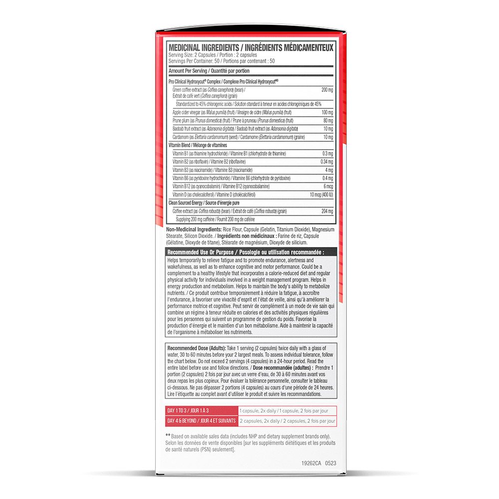 Pro Clinical Hydroxycut Supplement Facts Panel