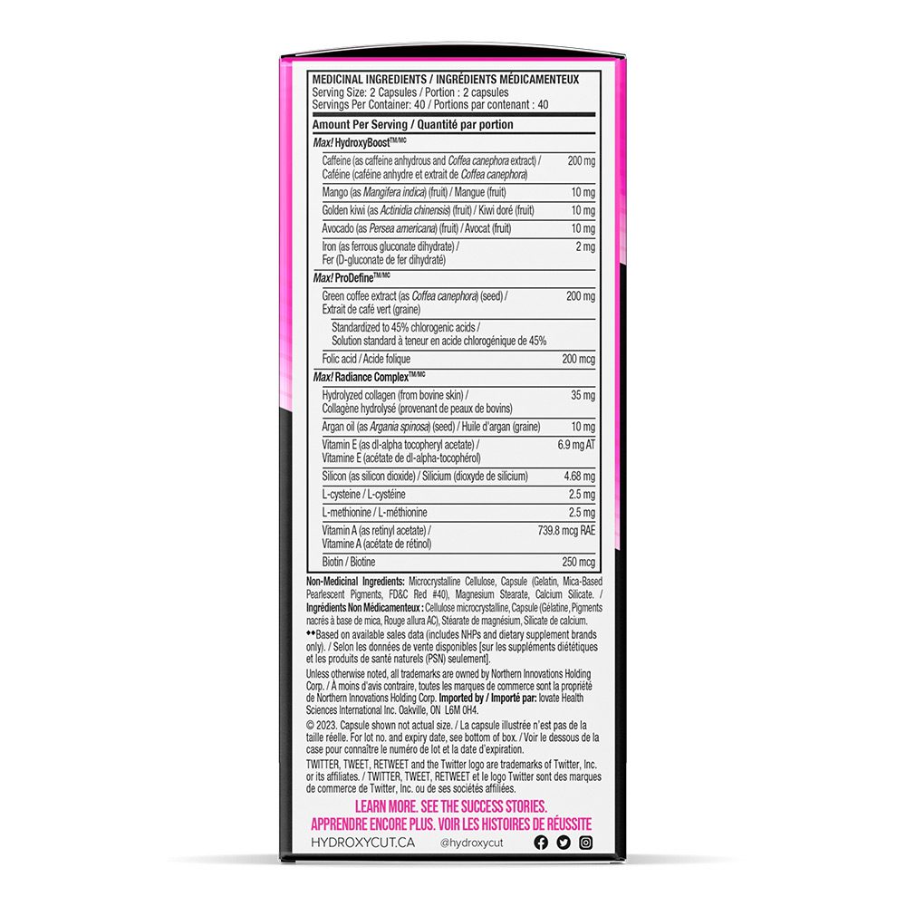Hydroxycut +women supplement facts panel