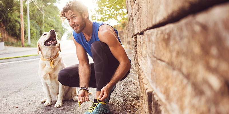 Man getting ready to walk the dog